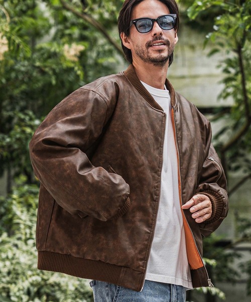 mj10940-Vintage Like Synthetic Leather Oversized MA-1 ブルゾン（MA