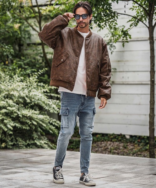 CAMBIO(カンビオ)の「mj10940-Vintage Like Synthetic Leather Oversized MA-1 ブルゾン(MA-1・メンズ・ブラック/ブラウン・M/L)」の22枚目の写真