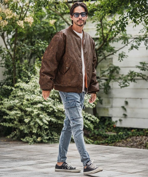 CAMBIO(カンビオ)の「mj10940-Vintage Like Synthetic Leather Oversized MA-1 ブルゾン(MA-1・メンズ・ブラック/ブラウン・M/L)」の21枚目の写真
