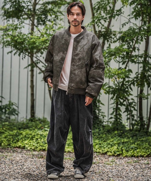 mj10940-Vintage Like Synthetic Leather Oversized MA-1 ブルゾン（MA