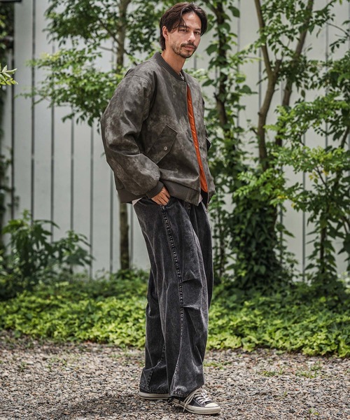 CAMBIO(カンビオ)の「mj10940-Vintage Like Synthetic Leather Oversized MA-1 ブルゾン(MA-1・メンズ・ブラック/ブラウン・M/L)」の15枚目の写真