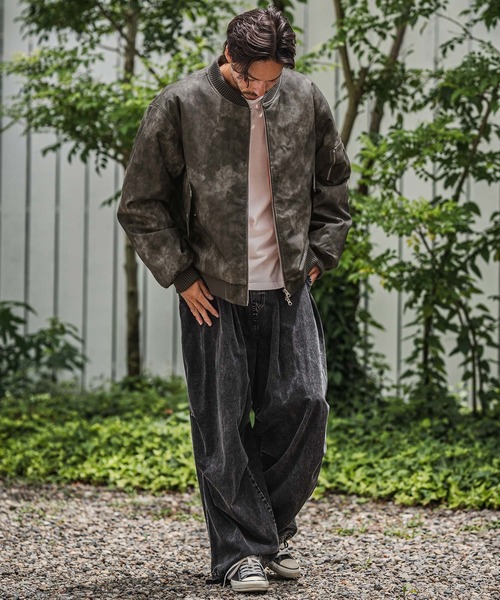 mj10940-Vintage Like Synthetic Leather Oversized MA-1 ブルゾン（MA