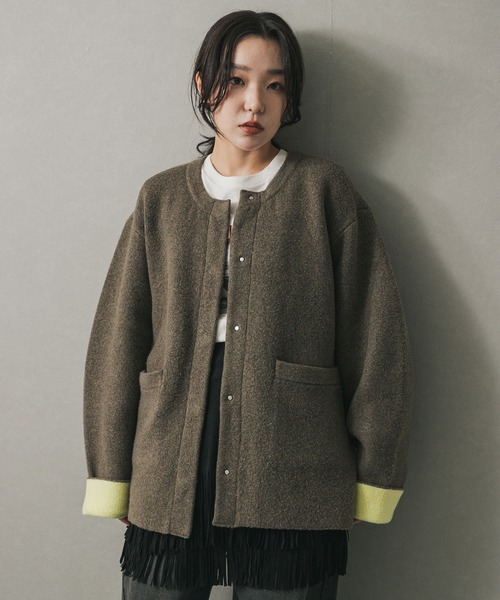 美品♡ビアズリー　洗えるニットコート　カーディガン　ノーカラーコート　ネイビー 美品♡ビアズリー洗えるニットコートカーディガンノーカラー