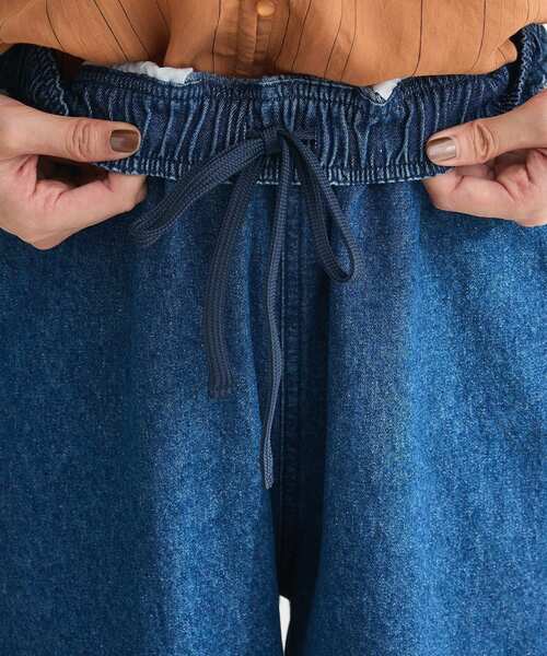 Green　Parks（グリーンパークス）の「・DOUBLE FLAGS フリンジラインイージーデニム（デニムパンツ・レディース・インディゴブルー/ブラック・FREE）」の5枚目の写真