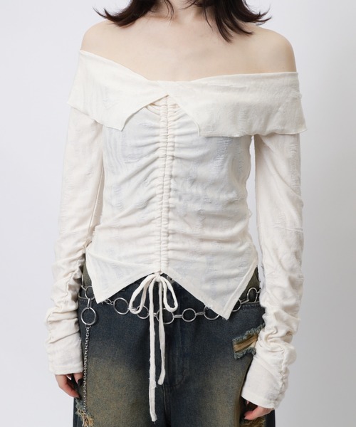 SPIRALGIRL(スパイラルガール)の「フロントギャザートップス(Tシャツ/カットソー・レディース・グレー/ブラック/オフホワイト・FREE)」の15枚目の写真