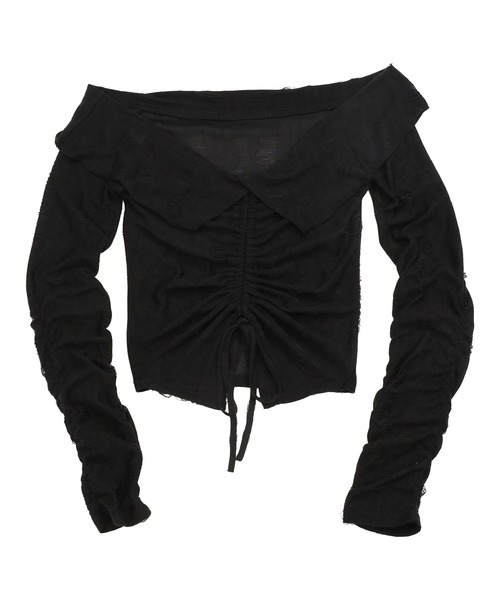 SPIRALGIRL(スパイラルガール)の「フロントギャザートップス(Tシャツ/カットソー・レディース・グレー/ブラック/オフホワイト・FREE)」の12枚目の写真