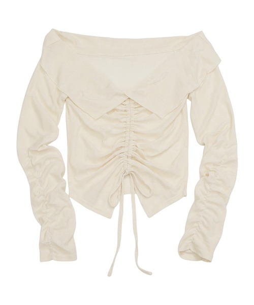 SPIRALGIRL(スパイラルガール)の「フロントギャザートップス(Tシャツ/カットソー・レディース・グレー/ブラック/オフホワイト・FREE)」の11枚目の写真