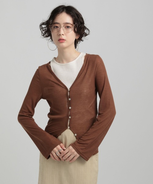 GEORGE'S（ジョージズ）の「スラブ テレコカーデ（カーディガン/ボレロ・レディース・ブラウン/ブルー/チャコールグレー・MEDIUM/SMALL）」の2枚目の写真