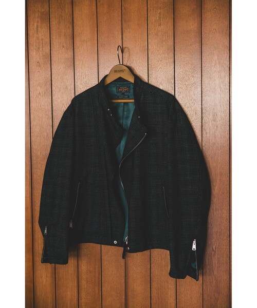 BEAMS PLUS（ビームスプラス）の「チェック ウール ライダースジャケット（ブルゾン・メンズ・ブラック・M/S/L）」の2枚目の写真