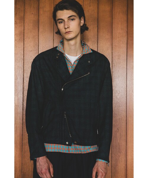 BEAMS PLUS（ビームスプラス）の「チェック ウール ライダースジャケット（ブルゾン・メンズ・ブラック・M/S/L）」の3枚目の写真