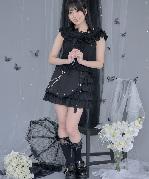 ililil(イルイルイル)の「『ililil/イルイルイル』【地雷ちゃんのあざとレースアップ2wayオフショルトップス】(Tシャツ/カットソー・レディース・ブラック・FREE)」の5枚目の写真