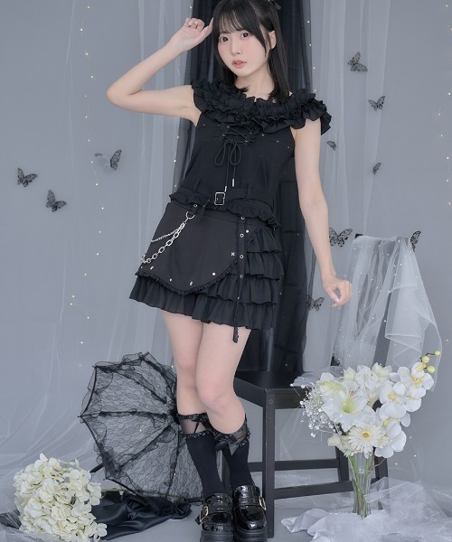 ililil(イルイルイル)の「『ililil/イルイルイル』【地雷ちゃんのあざとレースアップ2wayオフショルトップス】(Tシャツ/カットソー・レディース・ブラック・FREE)」の6枚目の写真