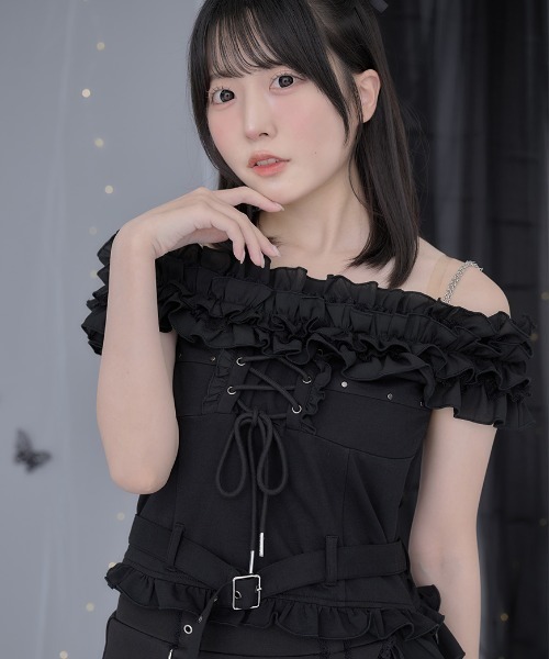 ililil(イルイルイル)の「『ililil/イルイルイル』【地雷ちゃんのあざとレースアップ2wayオフショルトップス】(Tシャツ/カットソー・レディース・ブラック・FREE)」の20枚目の写真