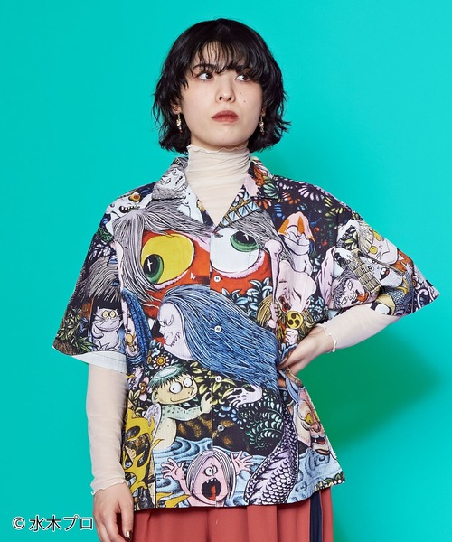 カヤ（カヤ）の「《水木しげる》アロハシャツ Mサイズ（シャツ/ブラウス・レディース・ブラック/ブラウン/グリーン・M）」の2枚目の写真