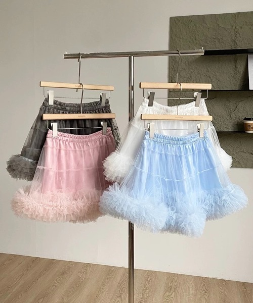 セール】【4色展開】韓国バレエコア風チュール×2重構造ふわもこ