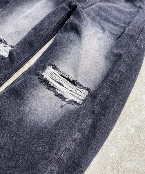 MAISON SELECT（メゾンセレクト）の「7D36 クラッシュ ダメージワイドデニム ルーズデニム　カーブパンツ（デニムパンツ・レディース・ダークブルー/ブラック/ブルー・S/M/L/XL）」の4枚目の写真