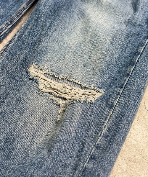 MAISON SELECT（メゾンセレクト）の「7D36 クラッシュ ダメージワイドデニム ルーズデニム　カーブパンツ（デニムパンツ・レディース・ダークブルー/ブラック/ブルー・S/M/L/XL）」の5枚目の写真