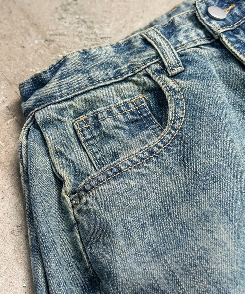 MAISON SELECT（メゾンセレクト）の「7D36 クラッシュ ダメージワイドデニム ルーズデニム　カーブパンツ（デニムパンツ・レディース・ダークブルー/ブラック/ブルー・S/M/L/XL）」の9枚目の写真