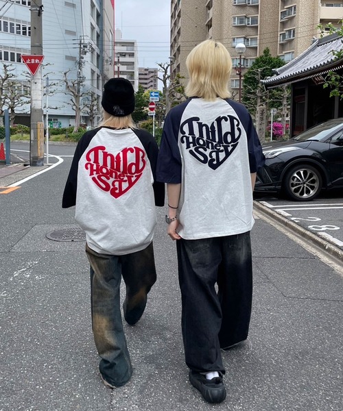 ATMARK（アットマーク）の「《フリーサイズ　/　UNISEX　》ATMARK　ハートロゴラグランTee（Tシャツ/カットソー・レディース・ホワイト×ネイビー/ホワイト×レッド・FREE）」の13枚目の写真