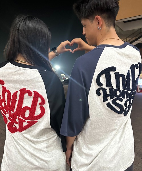 ハートプリントラグランTシャツ Sサイズ フリーサイズ / UNISEX 》ATMARK ハートロゴラグランTee（Tシャツ