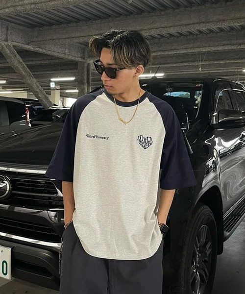 ATMARK（アットマーク）の「《フリーサイズ　/　UNISEX　》ATMARK　ハートロゴラグランTee（Tシャツ/カットソー・レディース・ホワイト×ネイビー/ホワイト×レッド・FREE）」の19枚目の写真