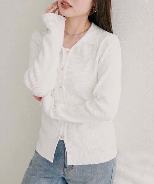 natural couture(ナチュラルクチュール)の「前あきカーデ風長袖ニット(ニット/セーター・レディース・ブラック/オフホワイト/ブラウン/ボルドー・FREE)」の5枚目の写真