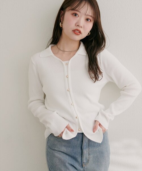 natural couture(ナチュラルクチュール)の「前あきカーデ風長袖ニット(ニット/セーター・レディース・ブラック/オフホワイト/ブラウン/ボルドー・FREE)」の6枚目の写真