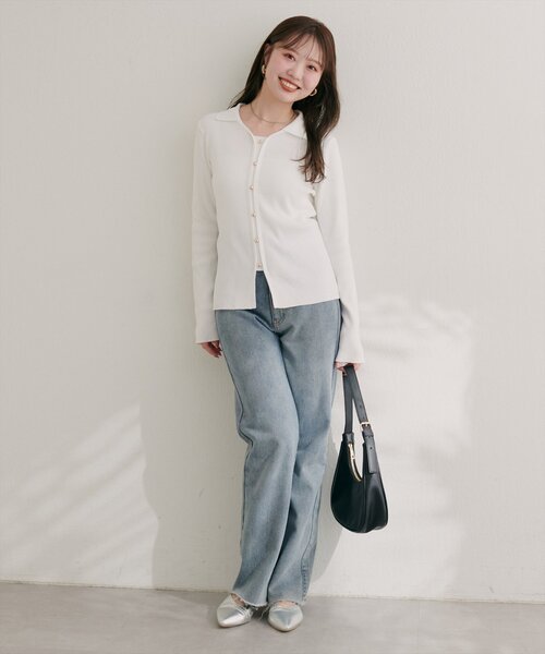natural couture(ナチュラルクチュール)の「前あきカーデ風長袖ニット(ニット/セーター・レディース・ブラック/オフホワイト/ブラウン/ボルドー・FREE)」の7枚目の写真