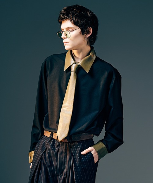 Synth Leather Collar Shirt /シンセレザーカラーシャツ セール】Synth Leather Collar Shirt / シンセレザーカラーシャツ
