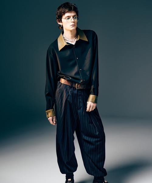 セール】Synth Leather Collar Shirt / シンセレザーカラーシャツ