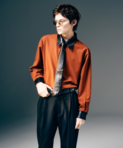 Synth Leather Collar Shirt /シンセレザーカラーシャツ セール】Synth Leather Collar Shirt / シンセレザーカラーシャツ
