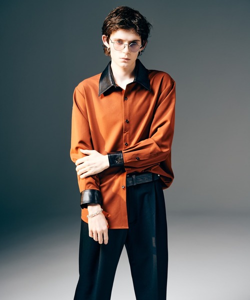 セール】Synth Leather Collar Shirt / シンセレザーカラーシャツ
