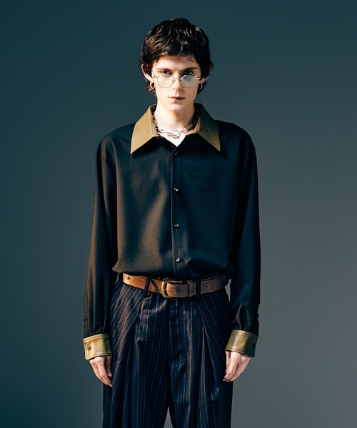 セール】Synth Leather Collar Shirt / シンセレザーカラーシャツ