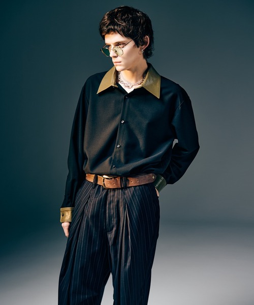 セール】Synth Leather Collar Shirt / シンセレザーカラーシャツ