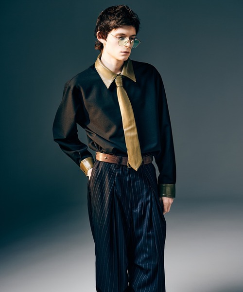 セール】Synth Leather Collar Shirt / シンセレザーカラーシャツ
