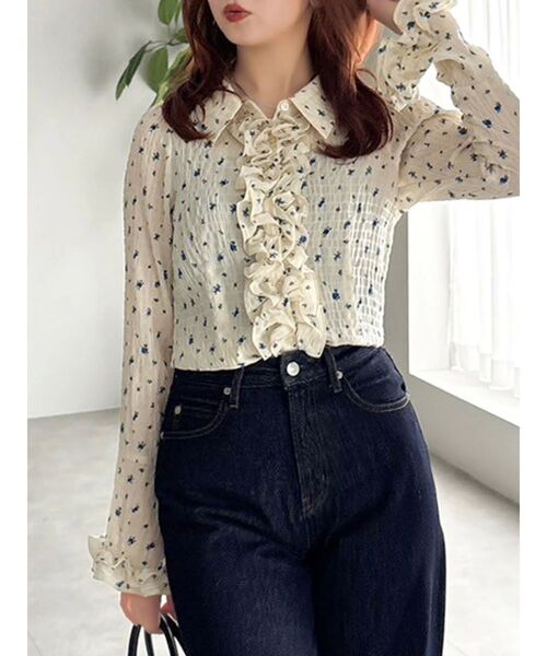 tsugurinです。 シュリンクフラワーショートシャツ（シャツ/ブラウス）｜dazzlin