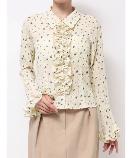 dazzlin（ダズリン）の「シュリンクフラワーショートシャツ（シャツ/ブラウス・レディース・オフホワイト/ブラウン/アイボリー/ブラック・FREE）」の10枚目の写真