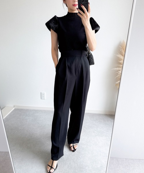 試着のみ❣️黒ファー袖のニットトップス ZOZO限定】袖ファー麻タッチニット（ニット/セーター