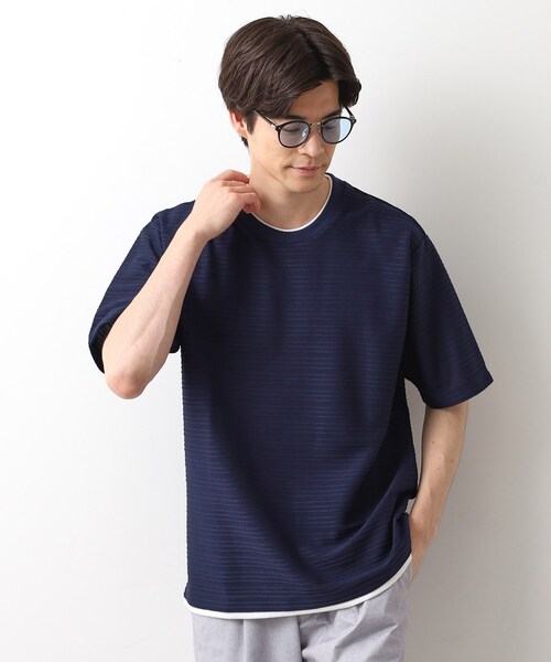THE SHOP TK (ザ ショップ ティーケー )の「タックジャガードフェイクレイヤードTシャツ 吸水速乾/洗濯機OK(Tシャツ/カットソー・メンズ・ネイビー/ブラック・02/03/04)」の2枚目の写真