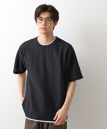タックジャガードフェイクレイヤードTシャツ 吸水速乾/洗濯機OK