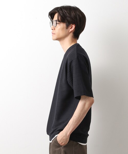 THE SHOP TK (ザ ショップ ティーケー )の「タックジャガードフェイクレイヤードTシャツ 吸水速乾/洗濯機OK(Tシャツ/カットソー・メンズ・ネイビー/ブラック・02/03/04)」の5枚目の写真