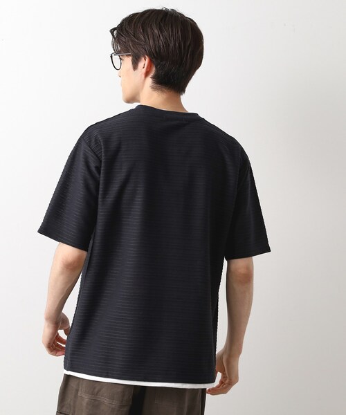 THE SHOP TK (ザ ショップ ティーケー )の「タックジャガードフェイクレイヤードTシャツ 吸水速乾/洗濯機OK(Tシャツ/カットソー・メンズ・ネイビー/ブラック・02/03/04)」の6枚目の写真