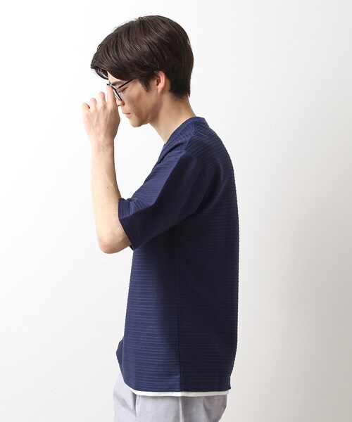 THE SHOP TK (ザ ショップ ティーケー )の「タックジャガードフェイクレイヤードTシャツ 吸水速乾/洗濯機OK(Tシャツ/カットソー・メンズ・ネイビー/ブラック・02/03/04)」の9枚目の写真