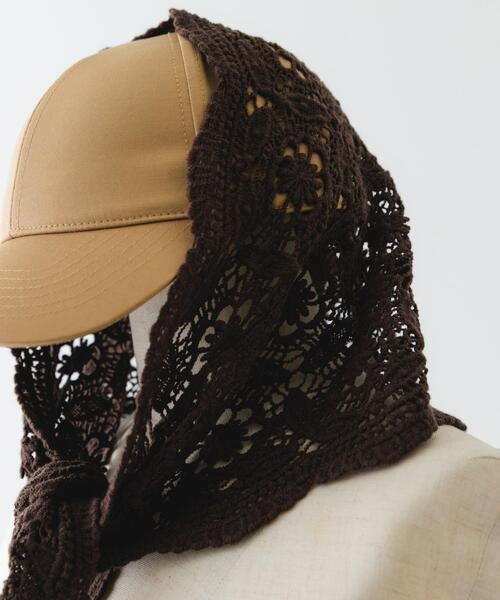 RODE SKO（ロデスコ）の「レースニットバブーシュカ（バンダナ/スカーフ・レディース・ダークブラウン/オフホワイト・ONE）」の13枚目の写真