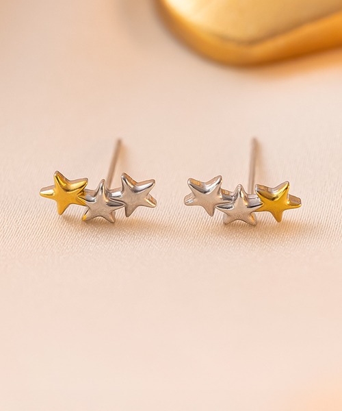 blackdia ocean(ブラックダイヤオーシャン)の「blackdia ocean バイカラー ホリゾンスターピアス(ピアス(両耳用)・レディース・シルバー×ゴールド・FREE)」の3枚目の写真