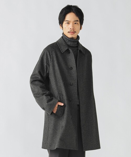 140Sウール チェック柄 ステンカラーコート（ステンカラーコート