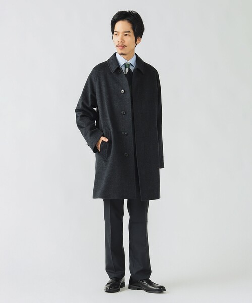 140Sウール チェック柄 ステンカラーコート（ステンカラーコート