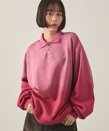 【Snap club】ヴィンテージスプレー加工 メタルプレートグラデーションスウェットポロシャツ