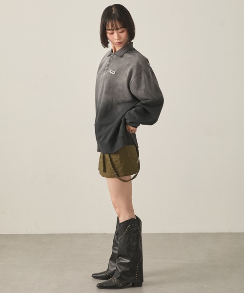 Snap club（スナップクラブ）の「【Snap club】ヴィンテージスプレー加工 メタルプレートグラデーションスウェットポロシャツ（スウェット・レディース・ブラック/レッド/ネイビー・M/L）」の6枚目の写真