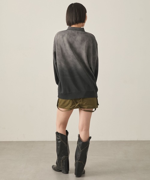 Snap club（スナップクラブ）の「【Snap club】ヴィンテージスプレー加工 メタルプレートグラデーションスウェットポロシャツ（スウェット・レディース・ブラック/レッド/ネイビー・M/L）」の7枚目の写真